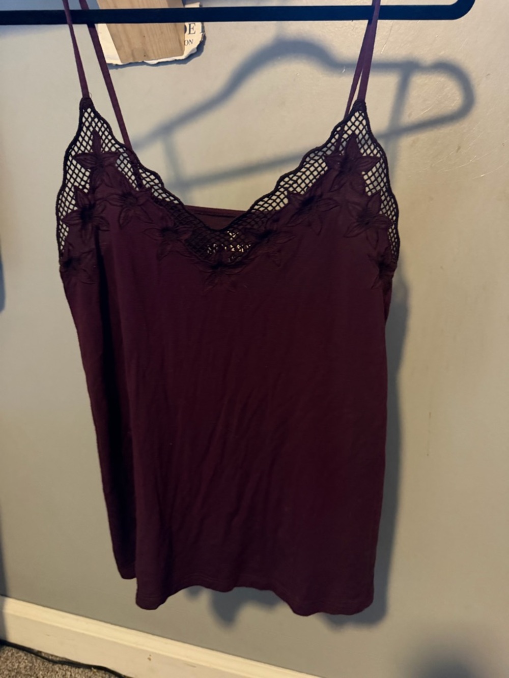 American Eagle Outfitters Plum Lace-Trim Spaghetti Strap Cami Top